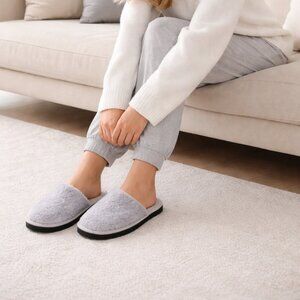 Sale Yug Gray Plush Fur Slippers Cozy Soft Indoor House Shoes 6